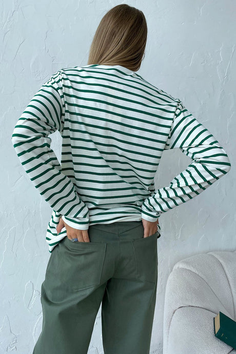 Arolora striped-crew-neck-long-sleeve-cotton-t-shirt