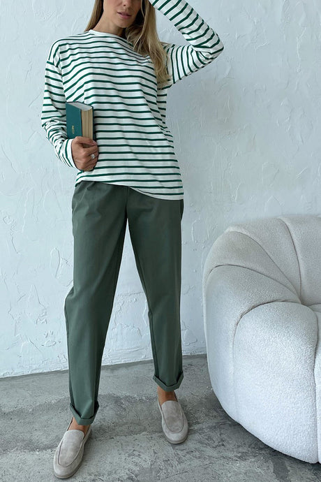 Arolora striped-crew-neck-long-sleeve-cotton-t-shirt