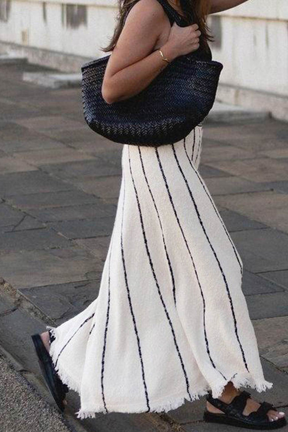 Striped Fringe Hem Knit Skirt – AROLORA