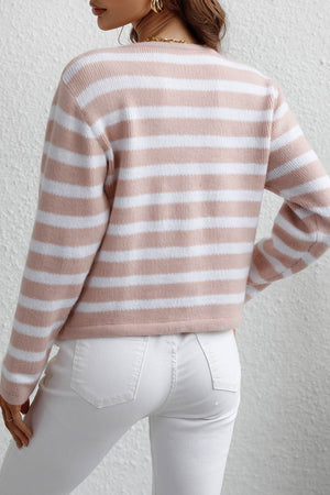 Arolora striped-front-with-pocket-cardigan