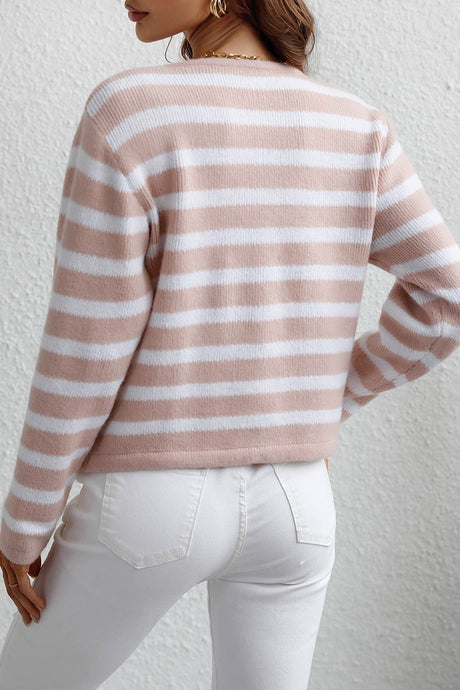 Arolora striped-front-with-pocket-cardigan