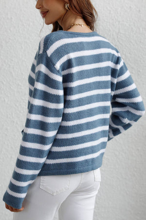 Arolora striped-front-with-pocket-cardigan