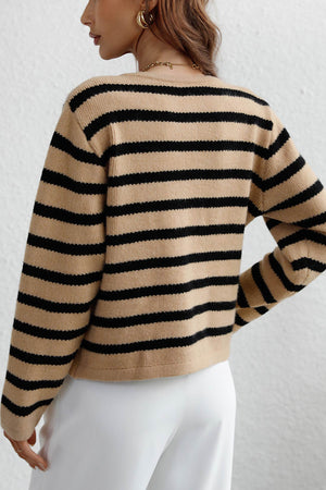 Arolora striped-front-with-pocket-cardigan