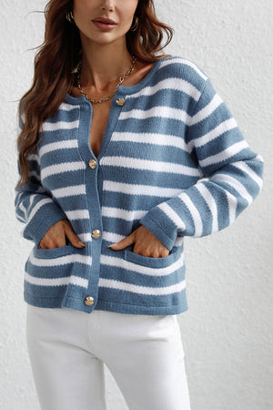 Arolora striped-front-with-pocket-cardigan