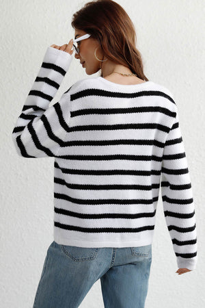 Arolora striped-front-with-pocket-cardigan