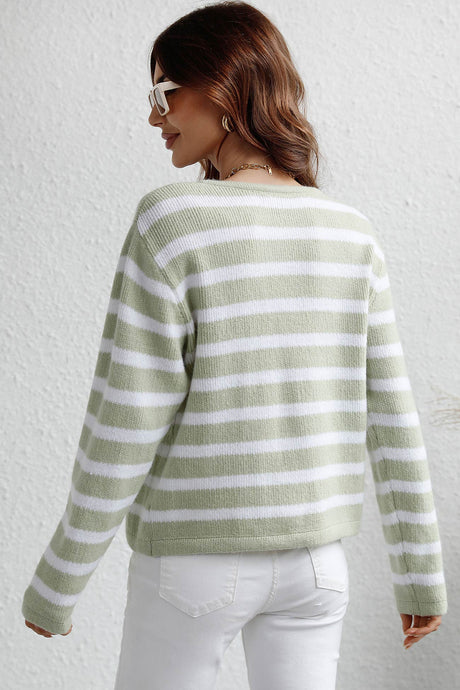 Arolora striped-front-with-pocket-cardigan