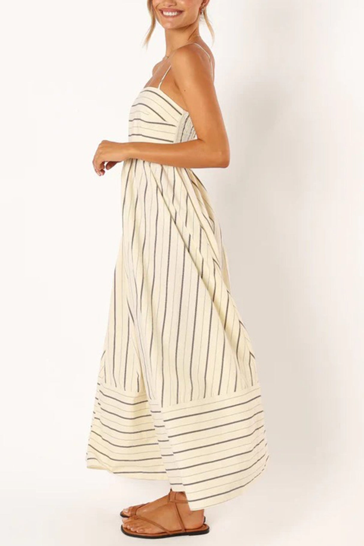 Arolora striped-smocked-cutout-cami-dress