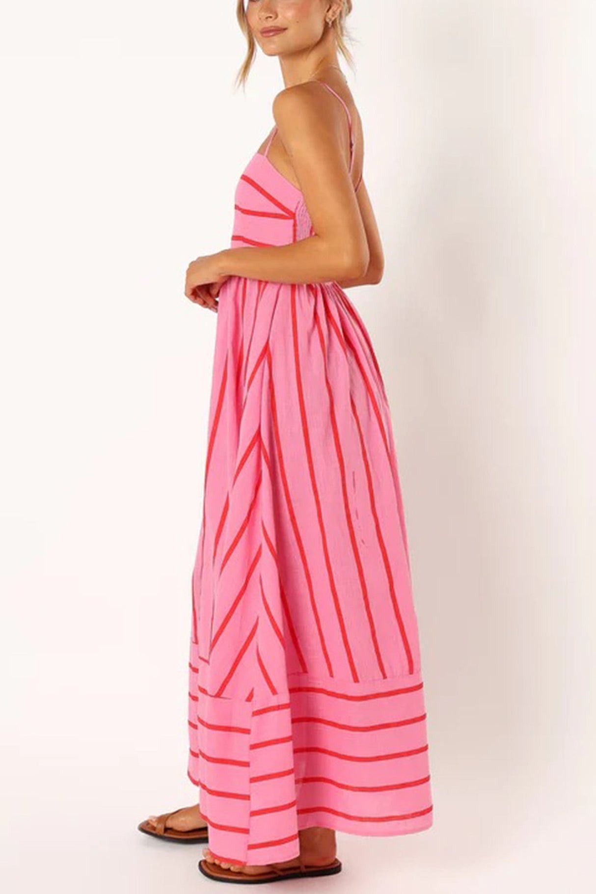 Arolora striped-smocked-cutout-cami-dress