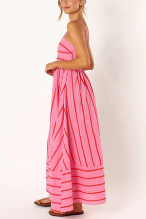 Arolora striped-smocked-cutout-cami-dress