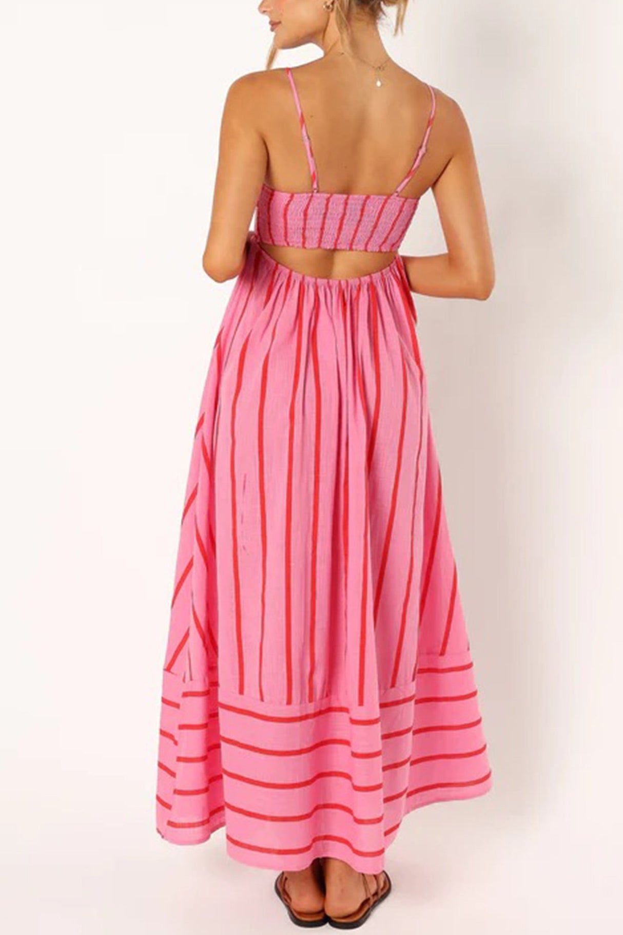 Arolora striped-smocked-cutout-cami-dress