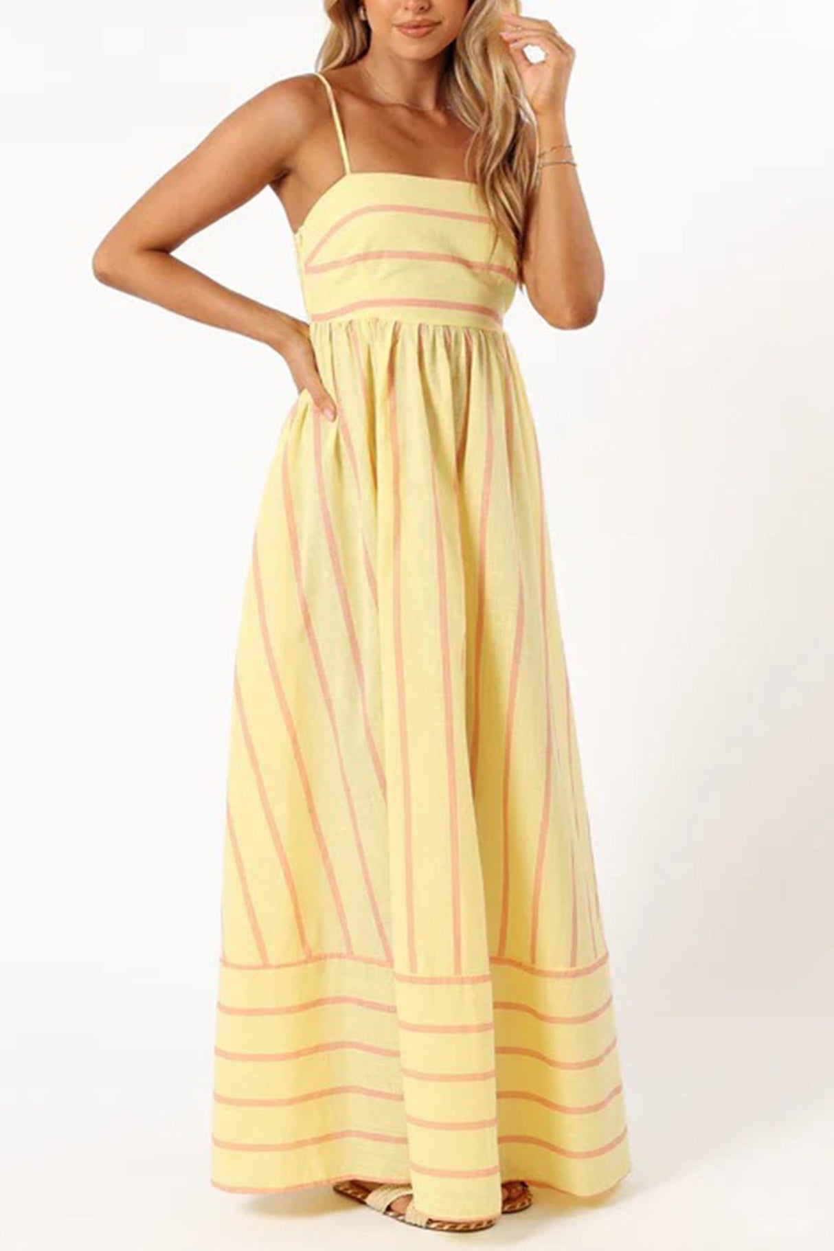 Arolora striped-smocked-cutout-cami-dress