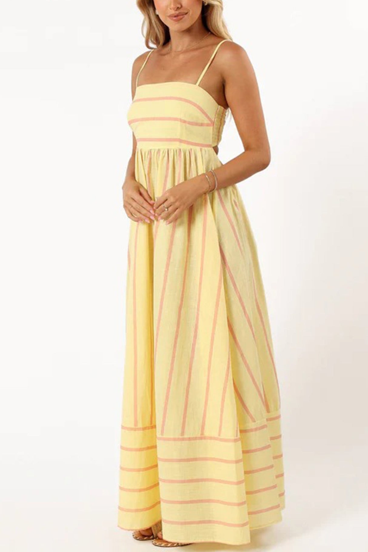 Arolora striped-smocked-cutout-cami-dress