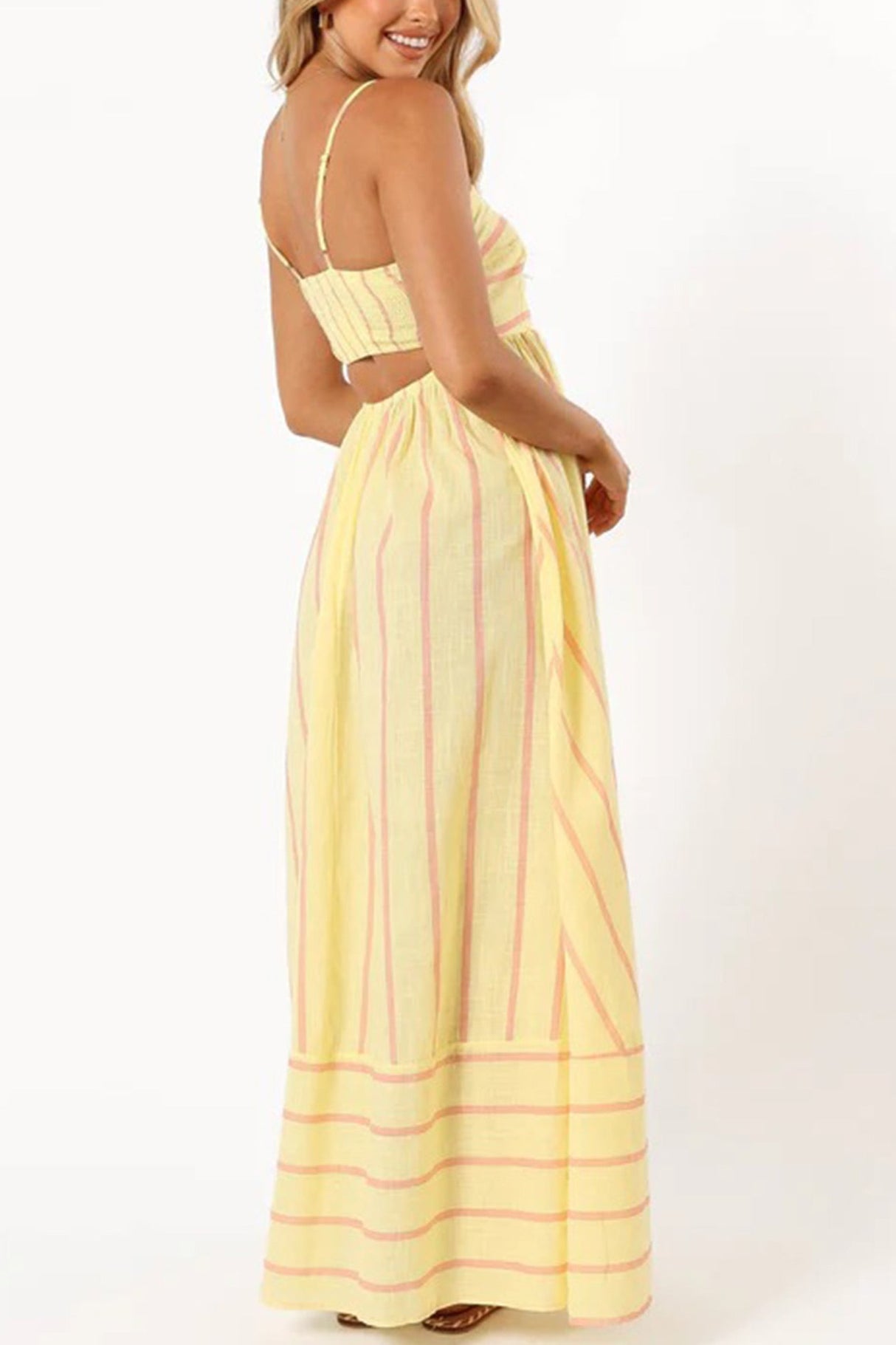 Arolora striped-smocked-cutout-cami-dress