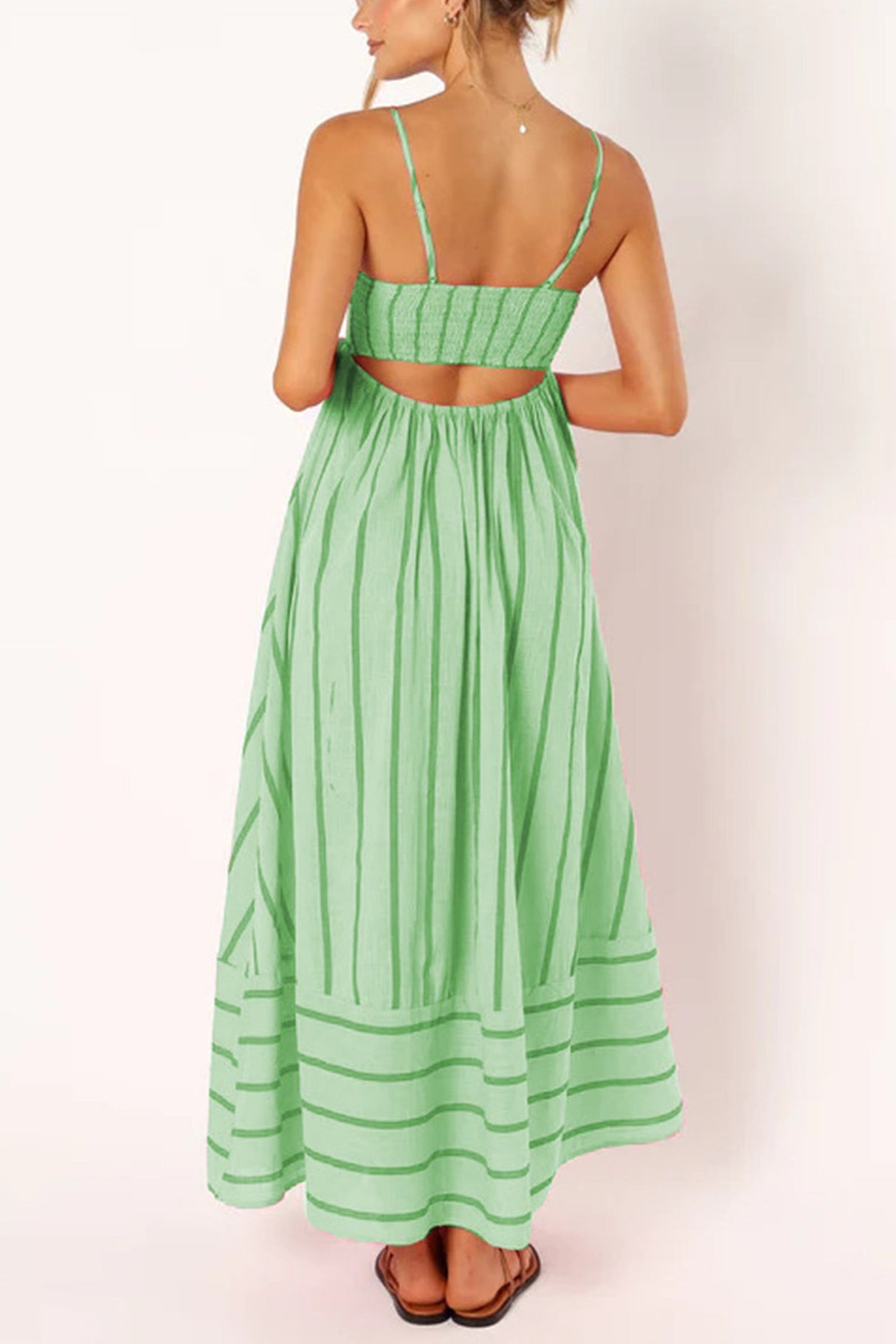 Arolora striped-smocked-cutout-cami-dress