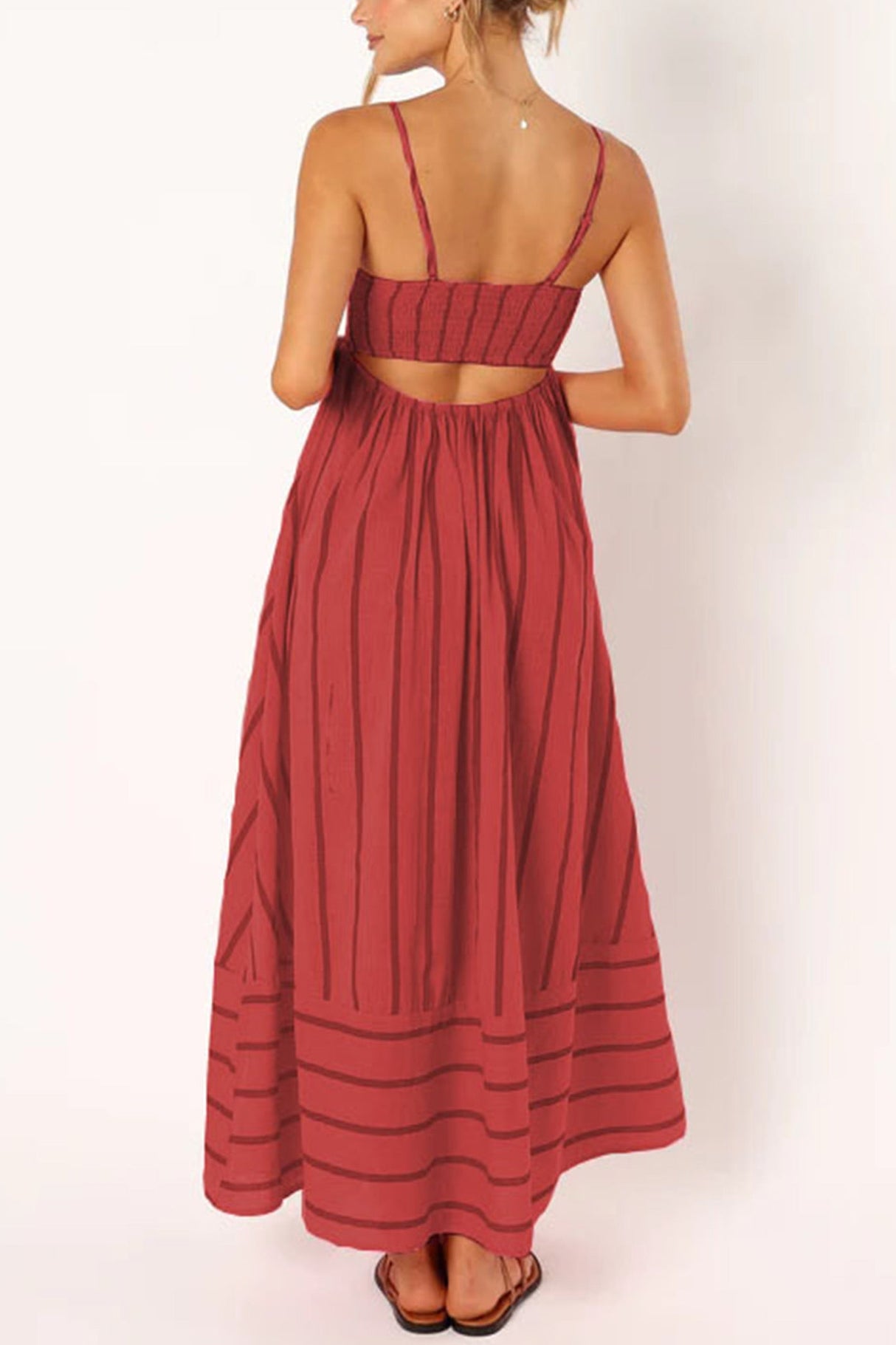 Arolora striped-smocked-cutout-cami-dress