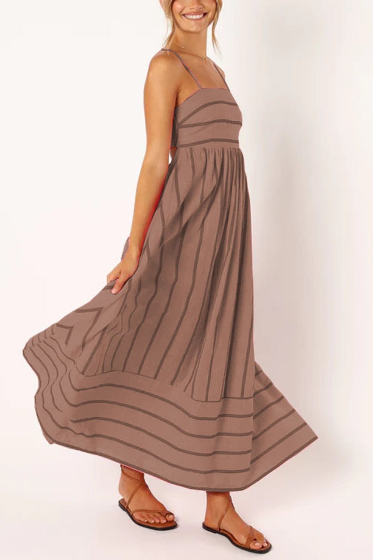 Arolora striped-smocked-cutout-cami-dress