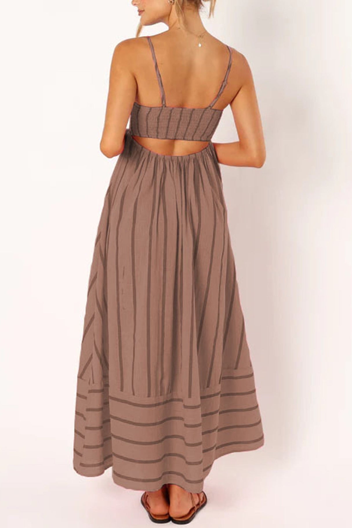 Arolora striped-smocked-cutout-cami-dress