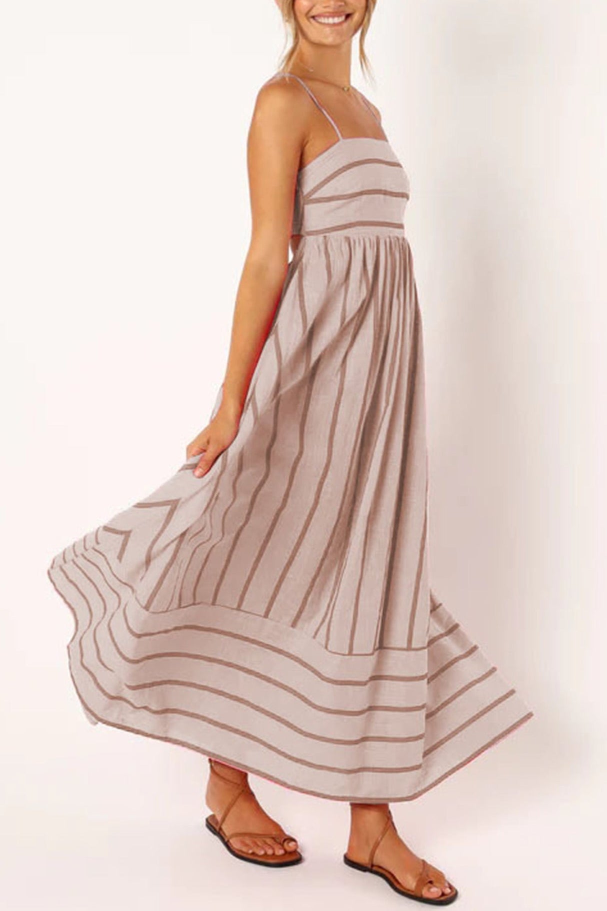 Arolora striped-smocked-cutout-cami-dress