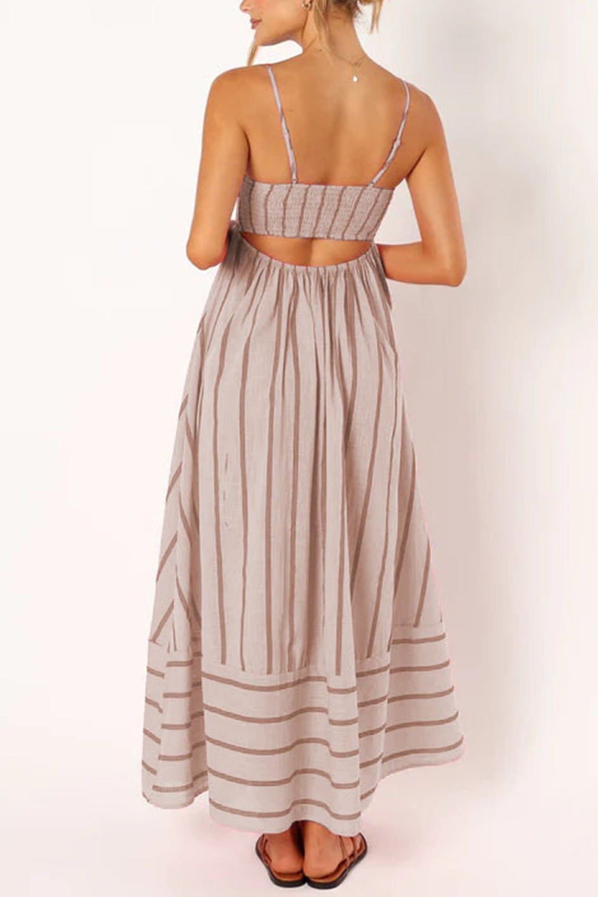 Arolora striped-smocked-cutout-cami-dress