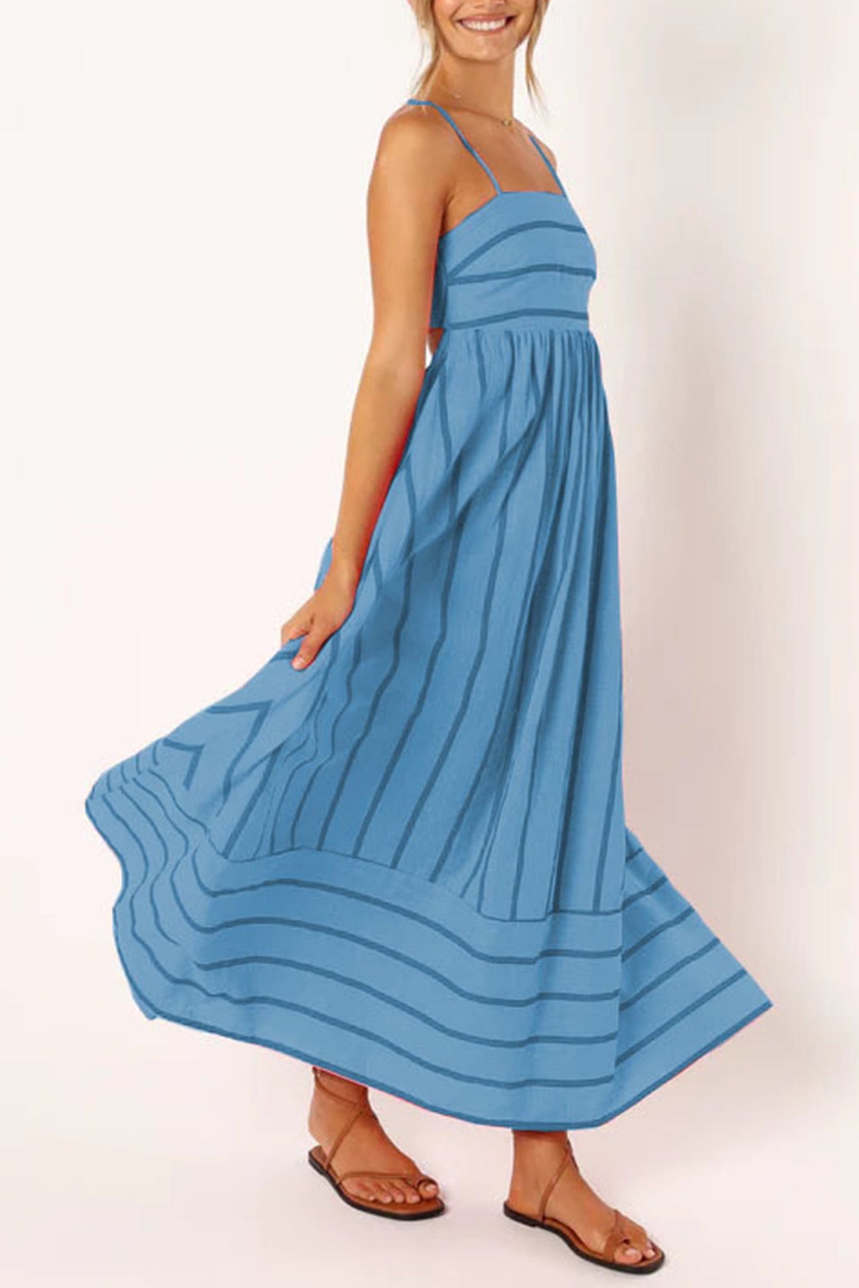 Arolora striped-smocked-cutout-cami-dress