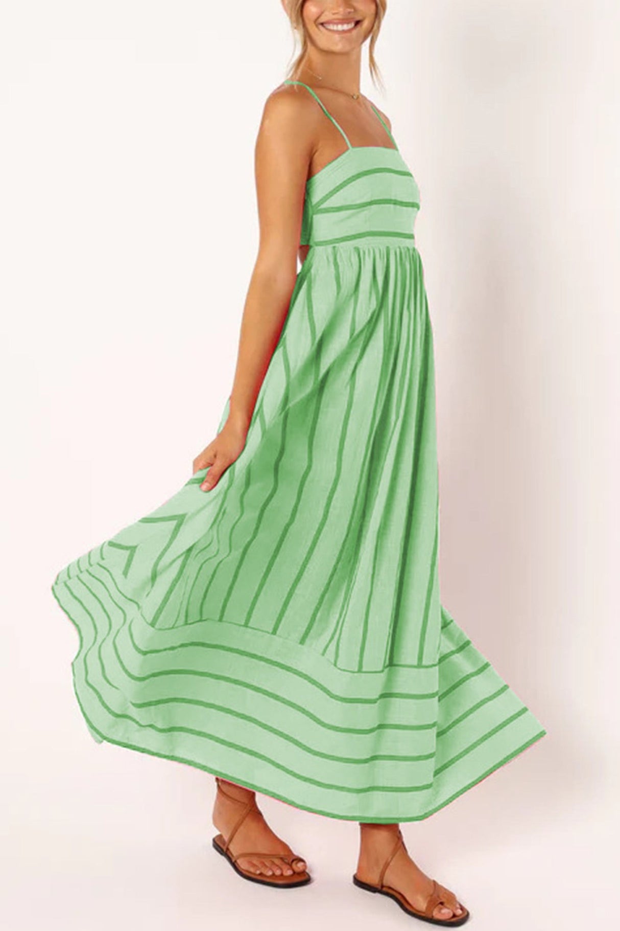 Arolora striped-smocked-cutout-cami-dress