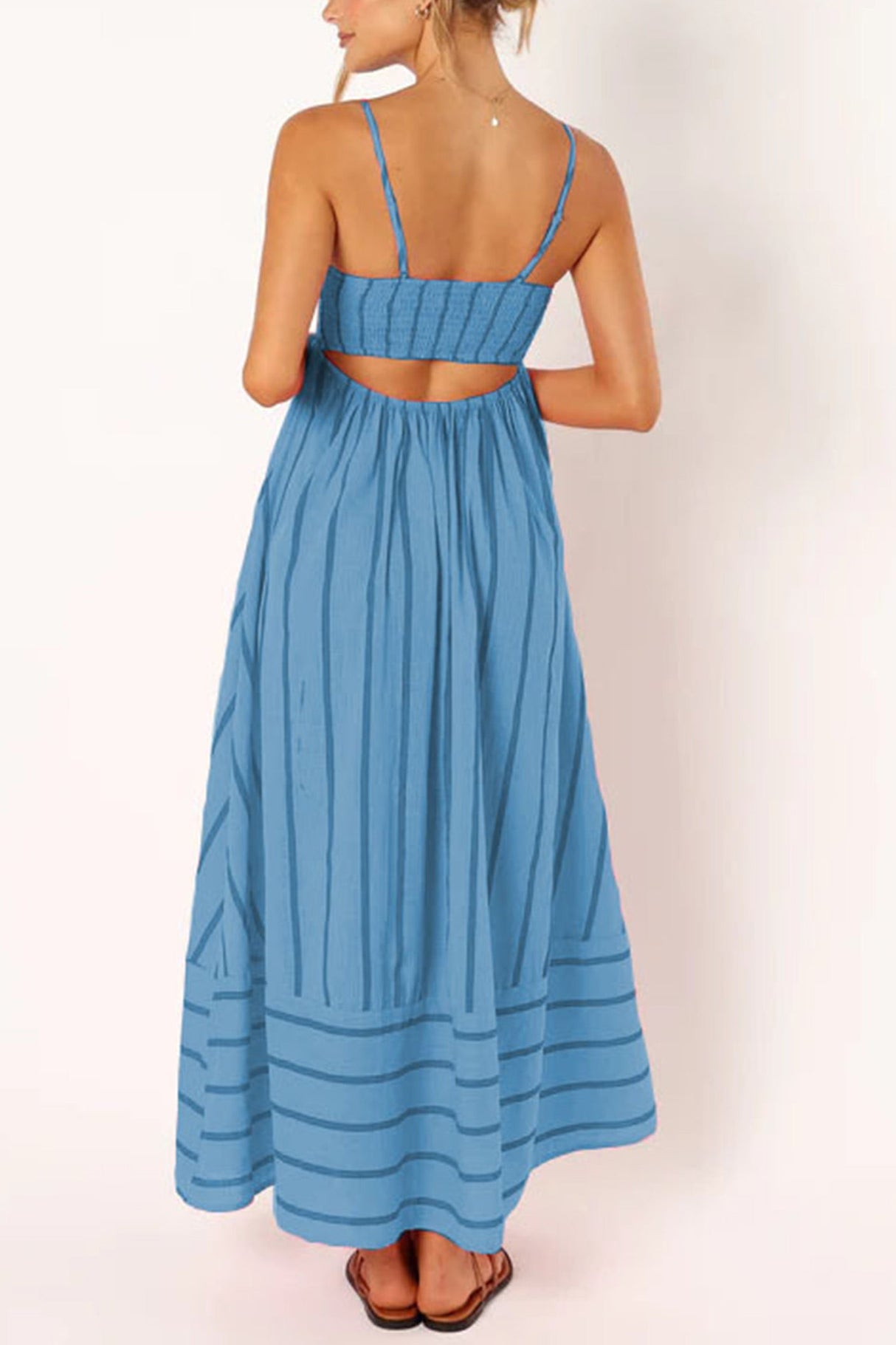 Arolora striped-smocked-cutout-cami-dress