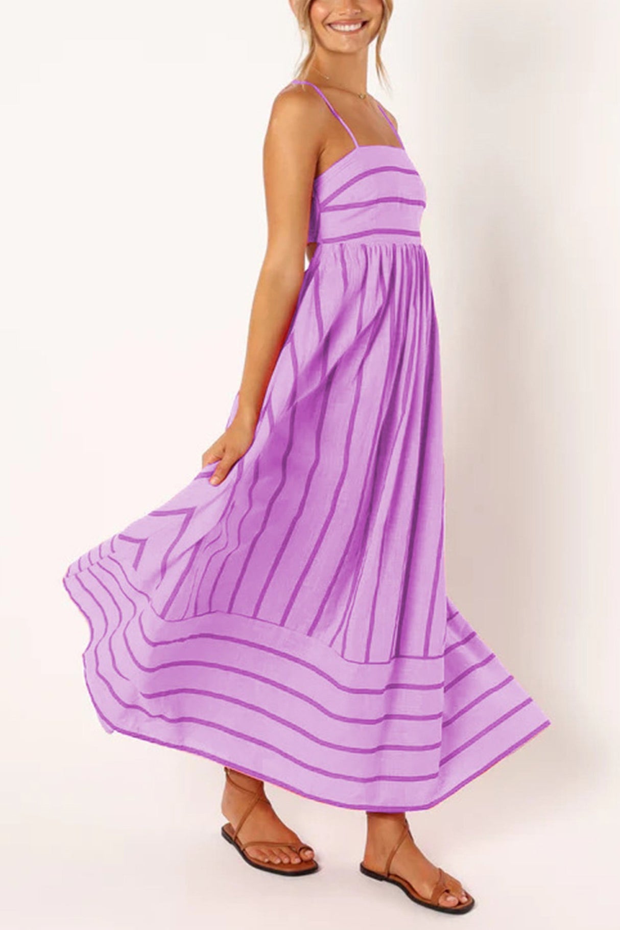 Arolora striped-smocked-cutout-cami-dress
