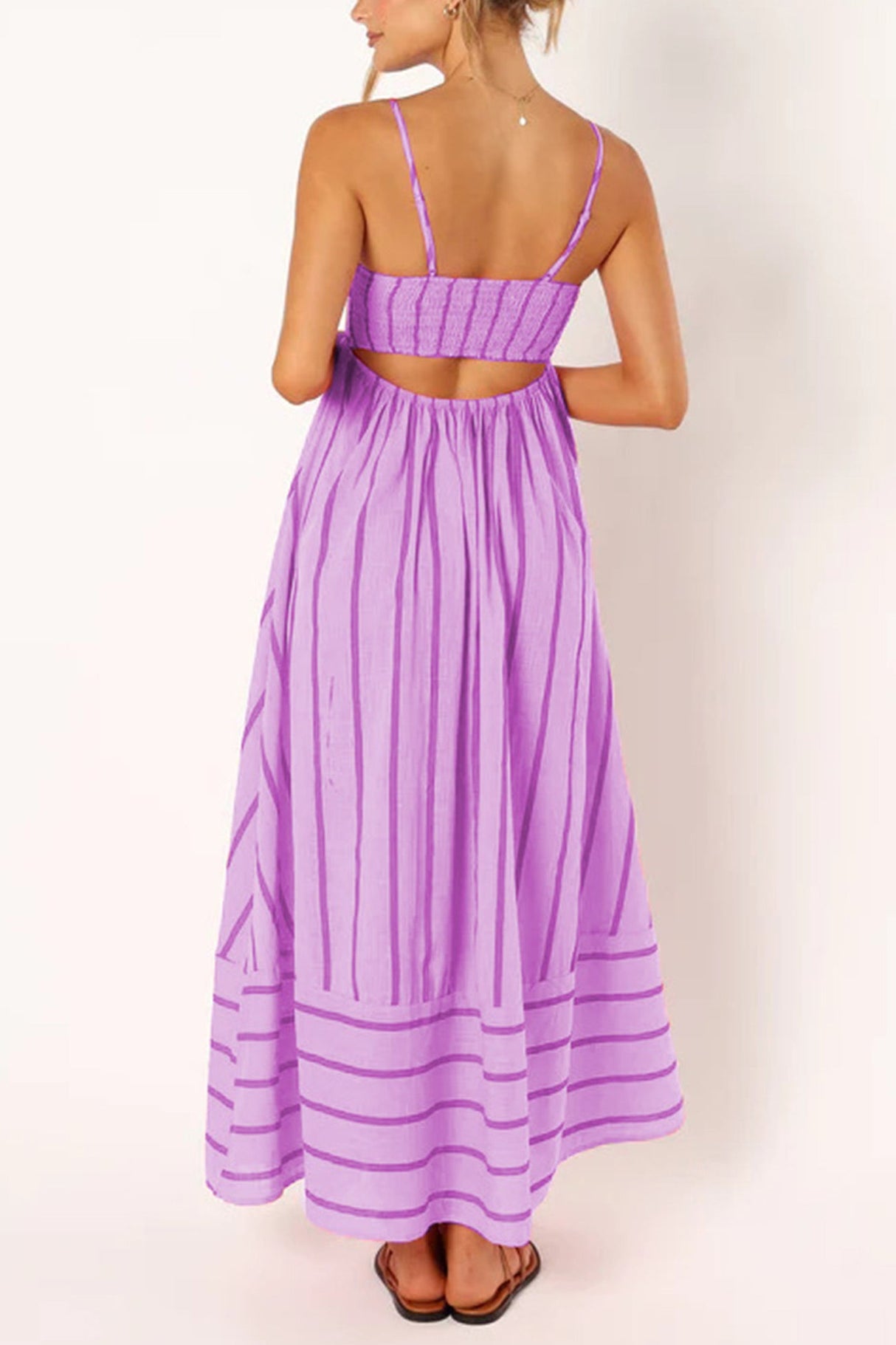 Arolora striped-smocked-cutout-cami-dress