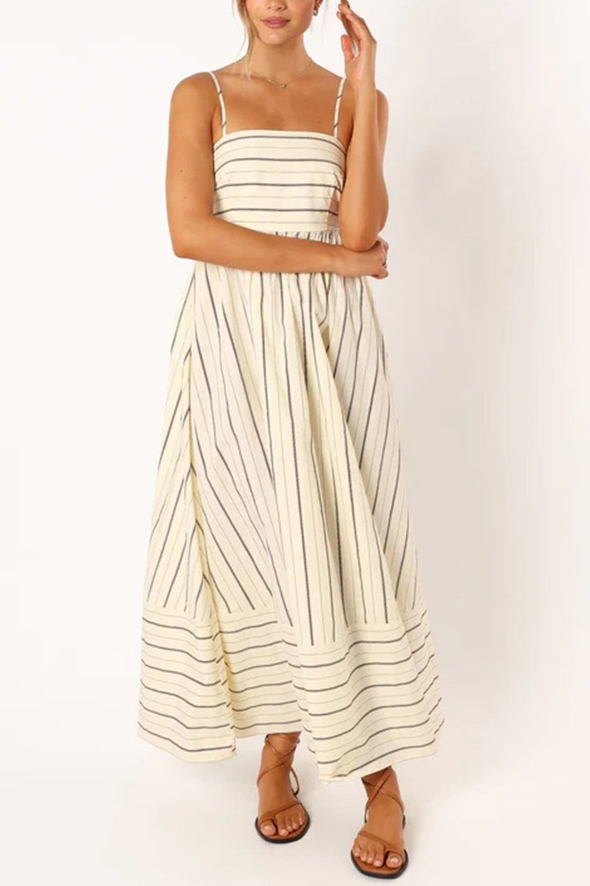 Arolora striped-smocked-cutout-cami-dress