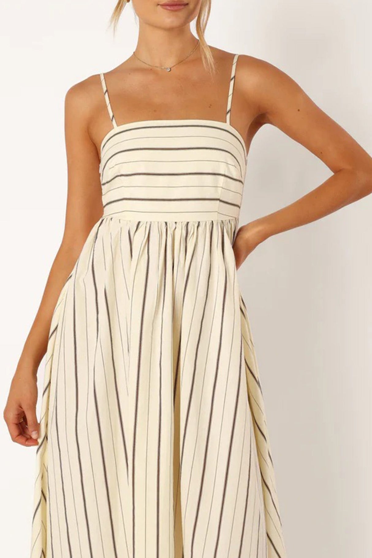 Arolora striped-smocked-cutout-cami-dress