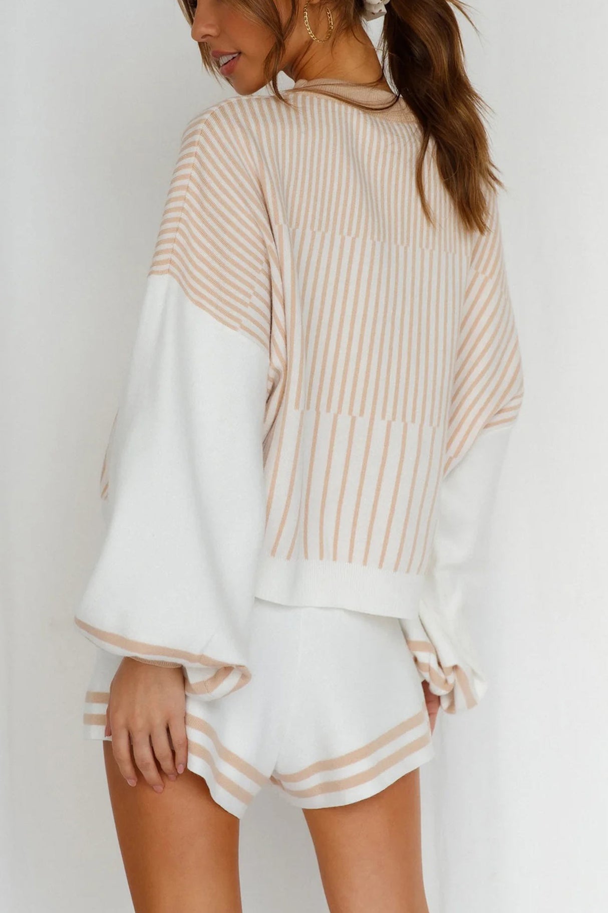 Striped Sweater Knit Shorts Set