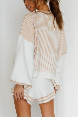 Striped Sweater Knit Shorts Set