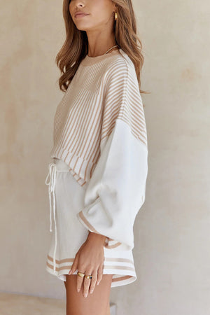 Striped Sweater Knit Shorts Set
