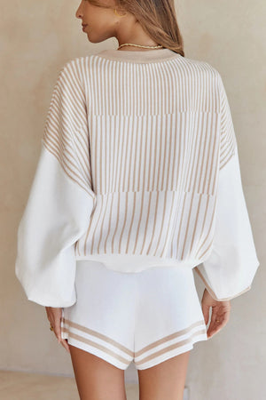 Striped Sweater Knit Shorts Set
