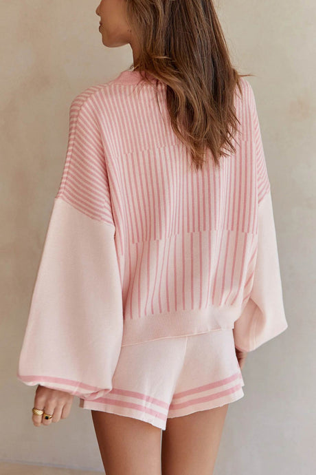 Striped Sweater Knit Shorts Set