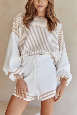 Striped Sweater Knit Shorts Set