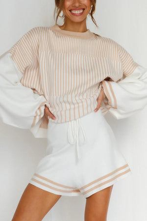 Striped Sweater Knit Shorts Set