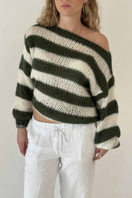 Arolora striped-drop-shoulder-long-sleeve-knit-sweater