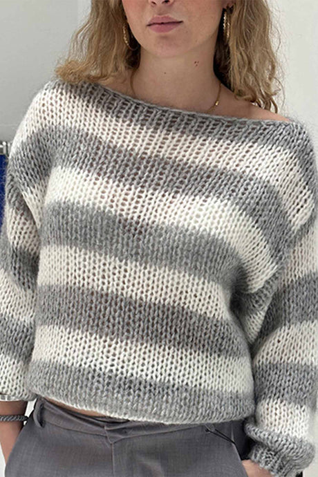 Arolora striped-drop-shoulder-long-sleeve-knit-sweater