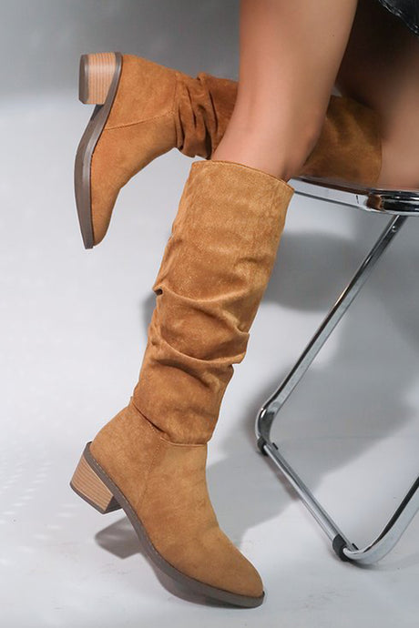 Suede Chunky Heel Stacked Boots