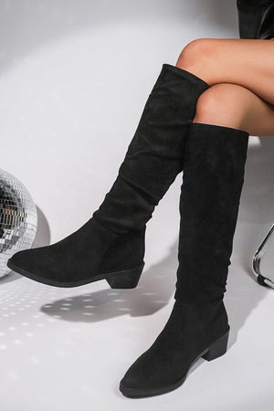 Suede Chunky Heel Stacked Boots