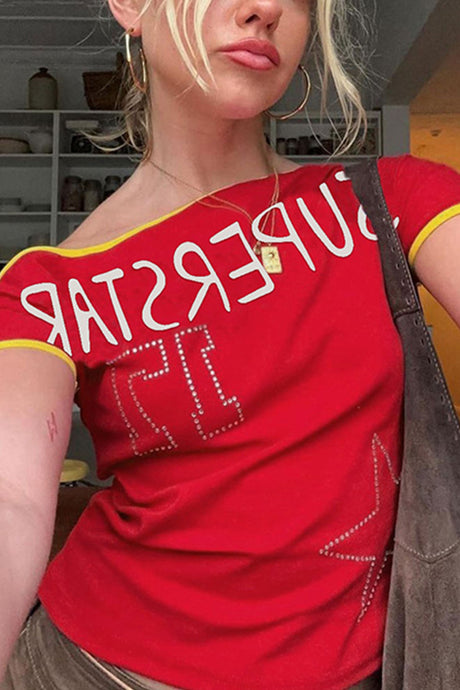 SuperStar Print Rhinestone T-shirt