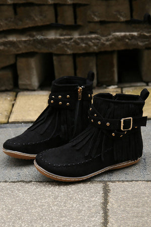 Arolora Tassel Rivet Buckle Ankle Boots