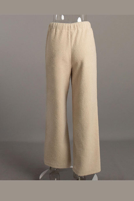 Arolora teddy-boucle-plush-wide-leg-pants
