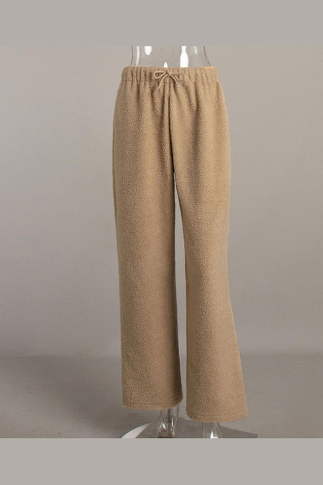 Arolora teddy-boucle-plush-wide-leg-pants