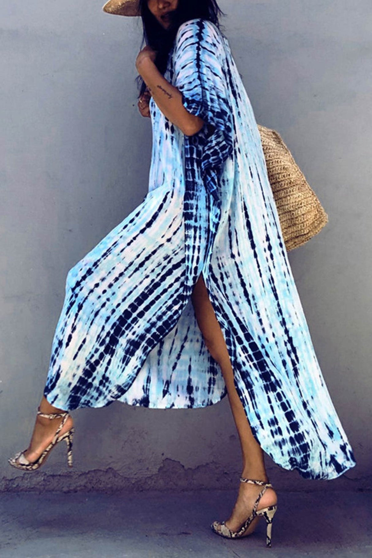Tie Dye Slit Beach Cover-up Maxi Dress
