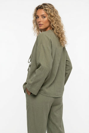 Tie-front Long Sleeve Shirt Cotton Suits