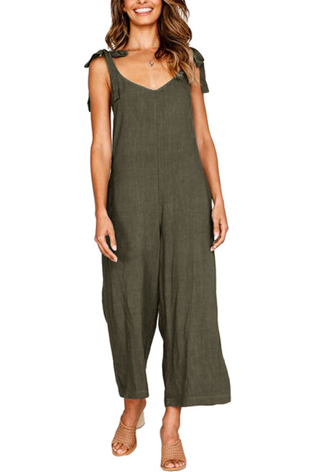 Arolora tie-straps-backless-pocketed-cotton-jumpsuits