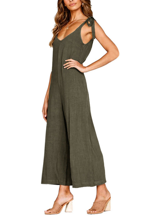 Arolora tie-straps-backless-pocketed-cotton-jumpsuits