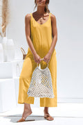 Arolora tie-straps-backless-pocketed-cotton-jumpsuits